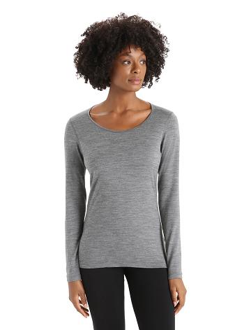 Women's Icebreaker Merino 200 Oasis Long Sleeve Scoop Neck Thermal Top Base Layers Gritstone Heather | CA 1071AHKP